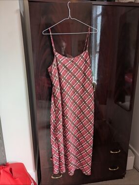 Plaid Satin Slip Dress in Pink